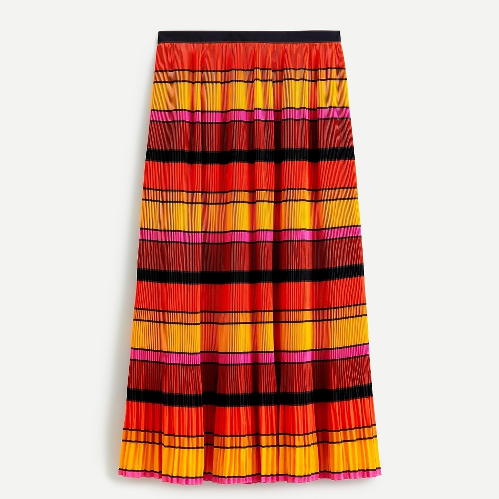 New! J.Crew size 8 Straight-pleat skirt Orange Yellow Striped NWT
